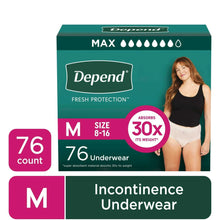 Depend Fresh Protection Incontinence Underwear for Women, Adult Diapers, M, 30 Count