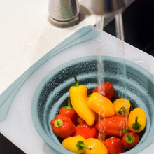 Dexas 2-Pack Over the Sink Strainer and Chop & Scoop Cutting Board, Choose Color