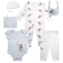 Disney Newborn Baby Layette Set - 6 Piece Disney Bodysuit Coveralls Sweatpants, Hat, Gift Bag (0-6M)
