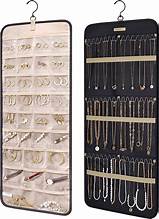Double-Sided Hanging Jewelry Organizer, Necklace Holder with Metal Hooks, Earring Storage Roll, Wall Display for Women (Black)