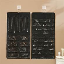 Double-Sided Hanging Jewelry Organizer, Necklace Holder with Metal Hooks, Earring Storage Roll, Wall Display for Women (Black)
