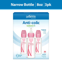 Dr. Brown’s Natural Flow Anti-Colic Options+ Narrow Baby Bottle, Pink, 8oz, Slow Flow, 0m+, 3 Pack