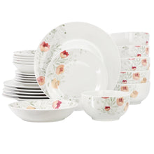 Elama Poppy 24 Piece Porcelain Double Bowl Dinnerware Set, Service for 6
