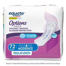 Equate Options Women's Incontinence Pads, Moderate Absorbency, Regular Length, Size 2, 72 Count