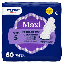 Equate Overnight Maxi Pads with Flexi-Wings, Extra Heavy Overnight Absorbency, Size 5, 60 Count  (PACK OF 3 )