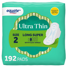 Equate Ultra Thin Pads with Wings, Size 2, Long Super Absorbency, Compare to Always (192 Count)