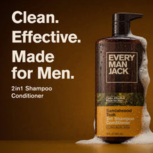 (3 PACK ) Every Man Jack Sandalwood Teak Daily 2-in-1 Shampoo and Conditioner for Men, Naturally Derived, 16 oz