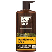 (3 PACK ) Every Man Jack Sandalwood Teak Daily 2-in-1 Shampoo and Conditioner for Men, Naturally Derived, 16 oz