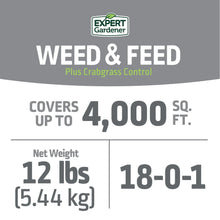 Expert Gardener Weed & Feed Plus Crabgrass Control, Lawn Fertilizer 18-0-1, 12 lb. Prevents up to 5 Months
