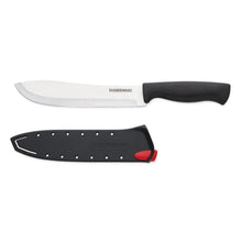 Farberware 7-inch Butcher Knife with Self-Sharpening Blade Cover, Sharp Kitchen Knife, Black