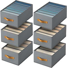 Foldable Clothes Storage Bags, Set of 4, Polypropylene Board, Gray, for Organizing Bedroom, Closet, Clothing, Comforters (7 Grid)