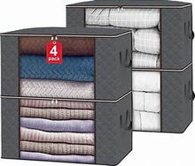 Foldable Clothes Storage Bags, Set of 4, Polypropylene Board, Gray, for Organizing Bedroom, Closet, Clothing, Comforters (9 Grid)