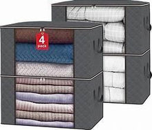 FoldableClothesStorageBags_Setof4_PolypropyleneBoard_Gray_forOrganizingBedroom_Closet_Clothing_Comforters_9Grid - Brands For Less USA