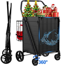 Folding Shopping Cart, Heavy Duty Grocery Cart with Removable Basket, 360° Rolling Laundry Cart & Lightweight Trolley for Shopping, Grocery, Laundry, Supermarket, Camping, Outdoor, Beach