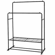 Freestanding Garment Rack, Double Rods with Wheels, Multi-Functional Bedroom Clothes Rack, Double Layer Hanger, Black