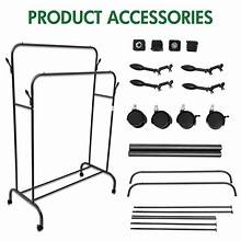 Freestanding Garment Rack, Double Rods with Wheels, Multi-Functional Bedroom Clothes Rack, Double Layer Hanger, Black