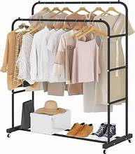 Freestanding Garment Rack, Double Rods with Wheels, Multi-Functional Bedroom Clothes Rack, Double Layer Hanger, Black