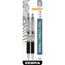 G-402 Stainless Steel Retractable Gel Pen, Fine Point, 0.5mm, Black Ink, 2-Count