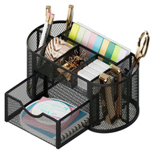 GARITIN Desk Organizer, Pen Holder with Drawers Pencil Holder for Desk Mesh Office Supply Organizer and Storage, Black