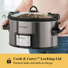 Crock-Pot 7qt Cook & Carry Programmable Easy-Clean Slow Cooker Stainless Steel: 3 Settings, Dishwasher-Safe Parts