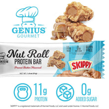 Genius Gourmet SKIPPY Peanut Butter Flavor Inspired Protein Nut Roll Bars | 10 Count, 11g Protein per serving (18% DV), 0g Added Sugar, Carb Conscious Snack Bar, Gluten Free