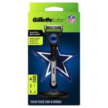 Gillette Labs Official Cowboys Licensed Razor for Men, 1 Handle, 4 Blade Refills, with Magnetic Stand
