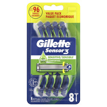 Gillette Sensor 3 Sensitive Men 3 Blade Disposable Razor,8 count