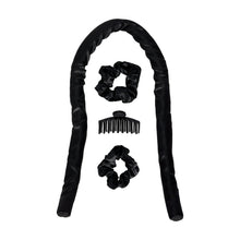 Goody Black Overnight Heatless Hair Curler Set with Claw Clip and Satin Scrunchies, No Heat, 4 Ct