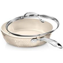 Gotham Steel Hammered 10 Inch Non Stick Frying Pans with Lid Dishwasher Safe – Cream