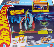 Hot Wheels Neon Speeders Track Set, Laser Stunt Slamway with 1 Car, Tri-Colored Track, Easy Storage