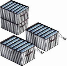 Houndstooth Collapsible Closet Organizer, 9-Grid, Transparent Lid, for Pants, Shirts, Underwear, Black and White, Pack of 4 (9)