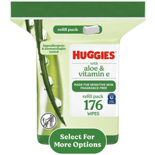 Huggies Wipes with Aloe & Vitamin E, Unscented, 1 Refill Pack, 176 Total Count