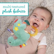 Infantino Shake & Pull Jittery Dinosaur Pal Plush Toy with Textures, Teether, Crinkle Sounds, and Stroller Clip for Babies 6-12 Months