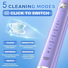 JTF Sonic Electric Toothbrush for Adults and Kids with Travel Case and 6 Brush Heads, 5 Modes 40000 VPM Rechargeable Power Toothbrush with Wireless Charger, IPX7 Waterproof 60-Day Battery Life,Purple