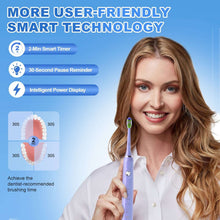 JTF Sonic Electric Toothbrush for Adults and Kids with Travel Case and 6 Brush Heads, 5 Modes 40000 VPM Rechargeable Power Toothbrush with Wireless Charger, IPX7 Waterproof 60-Day Battery Life,Purple