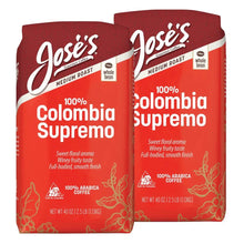 Jose’s 100% Colombia Supremo Whole Bean Coffee, Medium, 2.5 lbs, 2-pack