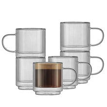 JoyJoltHaven13.5ozFlutedStackableDoubleWallGlassMugs_Setof6 - USA Mega Market
