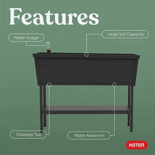 Keter Alfresco Garden Bed Planter 44" x 18" x 33" Durable Wood-Look with Self-Watering and Drainage System, Black