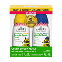Kids Zarbee’s Cough + Cold Mucus Day and Night Value Pack, Honey, Ivy Leaf, 2x 4 fl. oz.