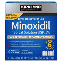 Kirkland Signature Hair Regrowth Treatment Extra Strength for Men, 5% Minoxidil Topical Solution, 2 fl oz, 6-pack