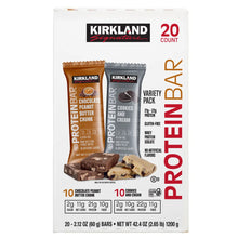 Barras de proteína Kirkland Signature sabor chocolate y mantequilla de cacahuete, 60 g (2.12 oz), paquete de 20 unidades 
