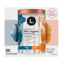 L. Tampons Super/Super Plus Absorbency, Made with Organic Cotton, 36 CT (PACK OF 3 )