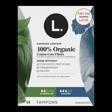 L. Tampons, Regular/Super Absorbency, Made with Organic Cotton, 18 Count