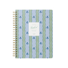 Papier To Go, College Ruled, Lined Notebook, Spiral, Hardcover, B5 Size - 7.1x 10", Stripe and Floral Print - Ric Rac, Blue