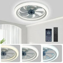 LISUNAR Ceiling Fans with Lights and Remote,20" Low Profile Ceiling Fan with Light,Dimmable LED Smart Ceiling Fan,Modern Flush Mount Fan Light,Bladeless Ceiling Fans for Bedroom,Living Room-White