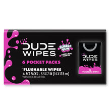 LiL' DUDE Pocket Packs Flushable Wipes, Extra Large Bubble Bum Wet Wipes, Bubble Gum Scent, 8 Count, 6 Pack