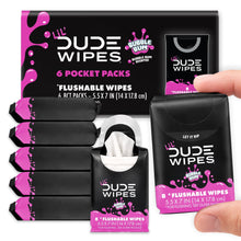 LiL' DUDE Pocket Packs Flushable Wipes, Extra Large Bubble Bum Wet Wipes, Bubble Gum Scent, 8 Count, 6 Pack