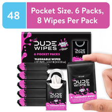 LiL' DUDE Pocket Packs Flushable Wipes, Extra Large Bubble Bum Wet Wipes, Bubble Gum Scent, 8 Count, 6 Pack