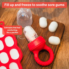 Love Noobs Baby Fruit Feeder, BPA-Free Baby Fruit Feeder & Teether Set, 4 Extra Teats, Red