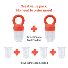 Love Noobs Baby Fruit Feeder, BPA-Free Baby Fruit Feeder & Teether Set, 4 Extra Teats, Red
